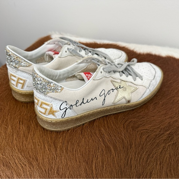 Golden Goose Shoes - Golden Goose Ball Star Sneakers White Leather/canvas, Gold Star/Soles, Glitter